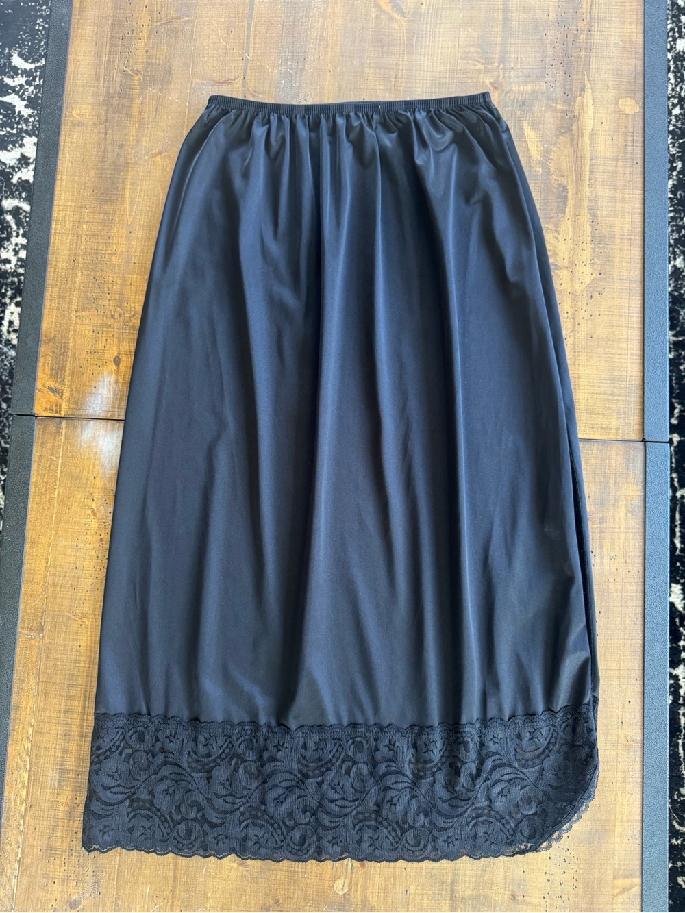 Vintage Vanity Fair Black Slip Skirt with Lace Trim